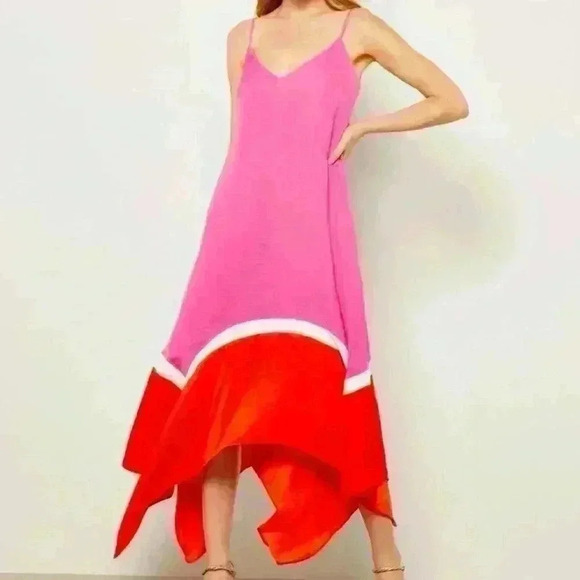 BCBGMAXAZRIA Womens Color Block Mixi Bright Bohemian Dress Spaghetti Straps NWOT - Picture 1 of 14